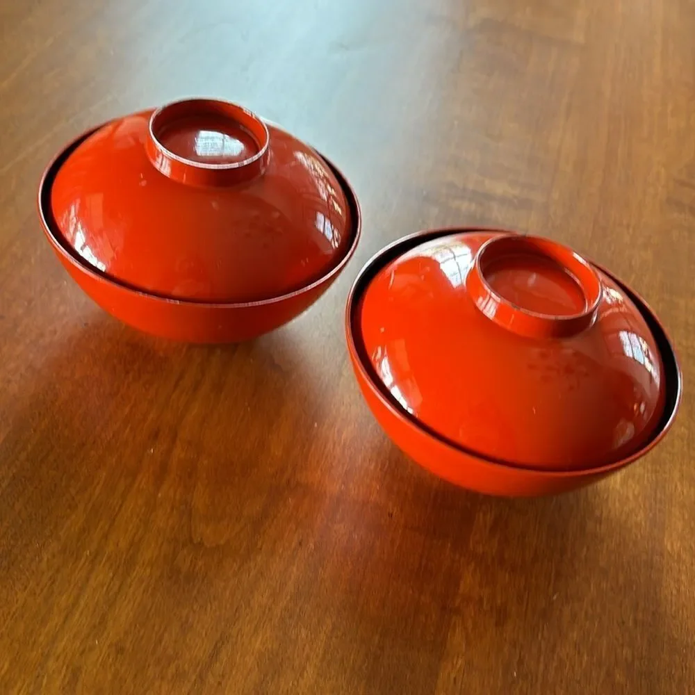Vintage Japanese Laquered Plates & Rice Bowls
